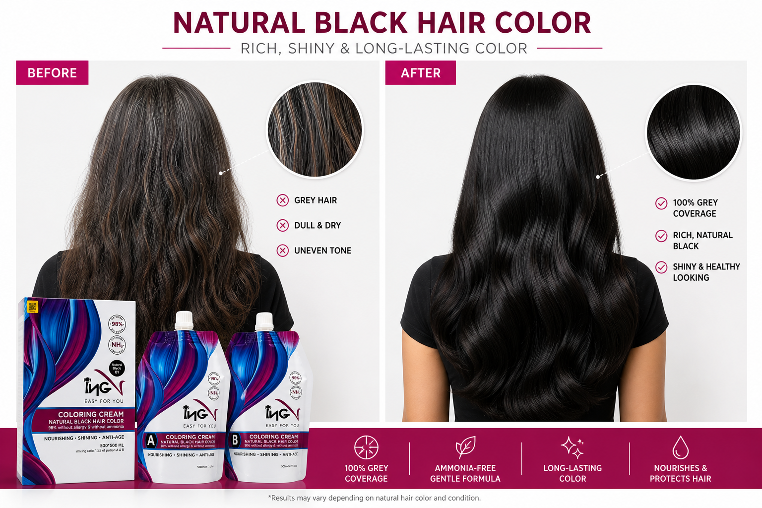 ING Professional Natural Black Hair Color Cream