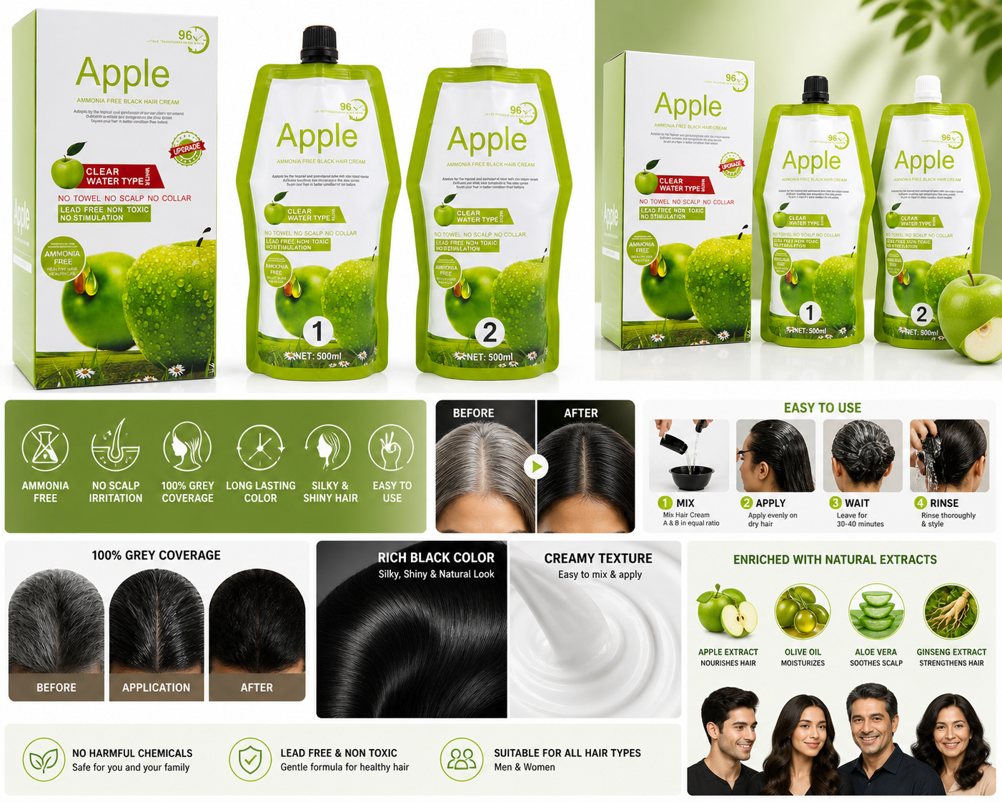 Apple Herbal Natural Black Hair Color – Ammonia-Free