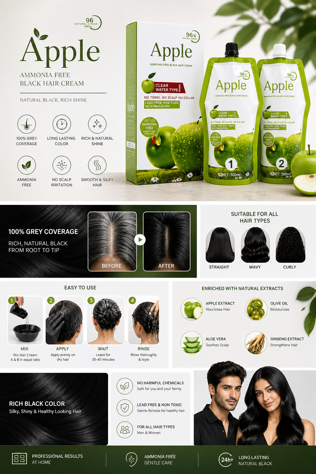 Apple Herbal Natural Black Hair Color – Ammonia-Free